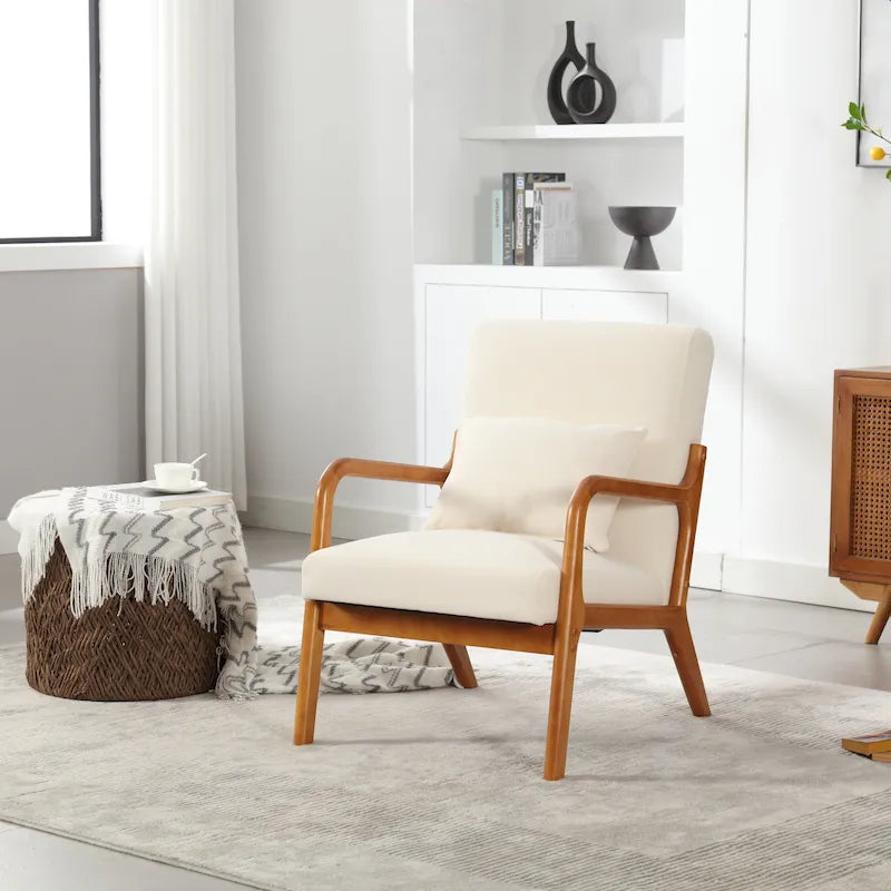 Fauteuil d'appoint moderne, rembourré en bois massif avec un coussin pour salon, chambre à coucher, chambre d'amis