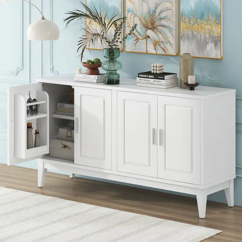Buffet 4 portes avec étagère de rangement pour salon, deux grandes armoires avec étagère réglable
