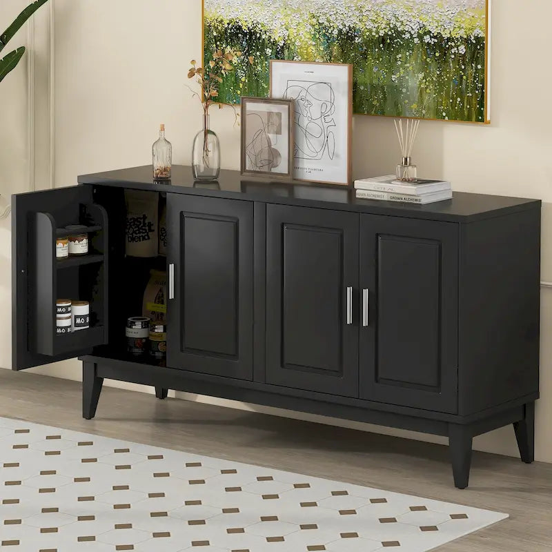 Buffet 4 portes avec étagère de rangement pour salon, deux grandes armoires avec étagère réglable