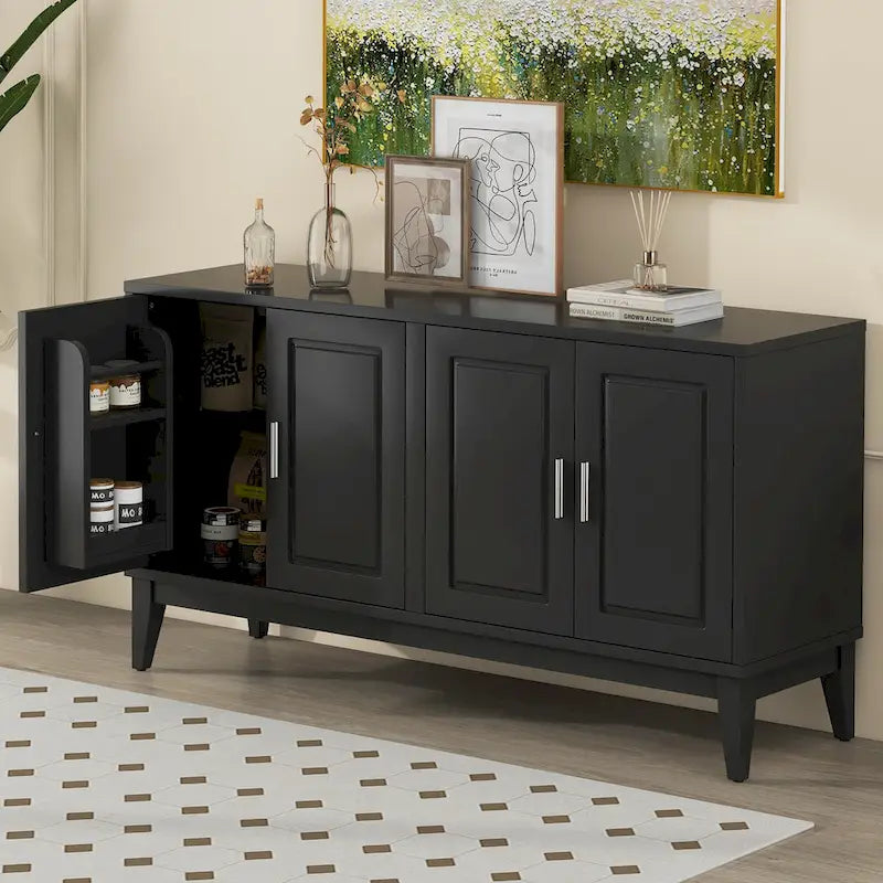 Buffet 4 portes avec étagère de rangement pour salon, deux grandes armoires avec étagère réglable
