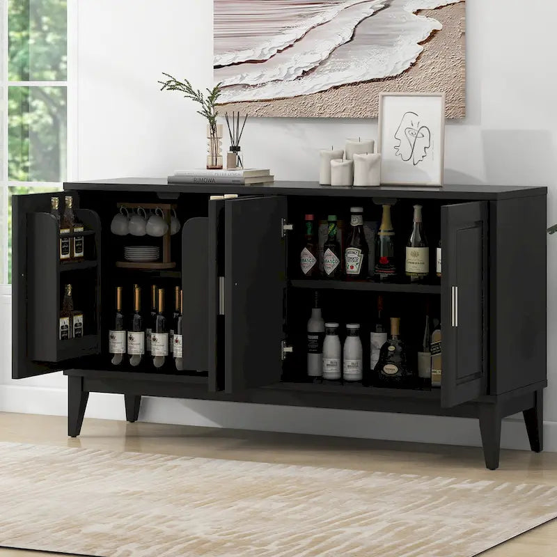 Buffet 4 portes avec étagère de rangement pour salon, deux grandes armoires avec étagère réglable