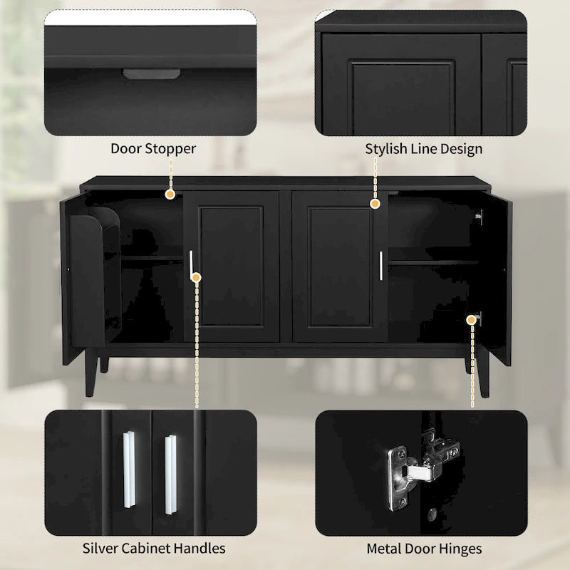 Buffet 4 portes avec étagère de rangement pour salon, deux grandes armoires avec étagère réglable