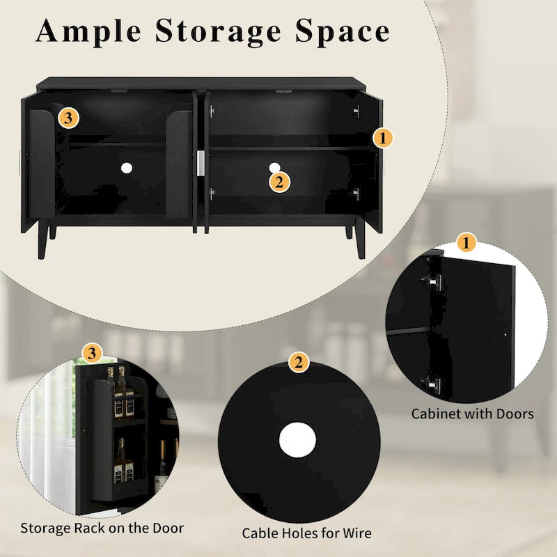 Buffet 4 portes avec étagère de rangement pour salon, deux grandes armoires avec étagère réglable
