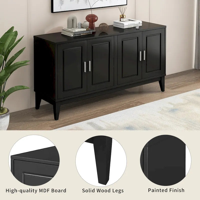 Buffet 4 portes avec étagère de rangement pour salon, deux grandes armoires avec étagère réglable