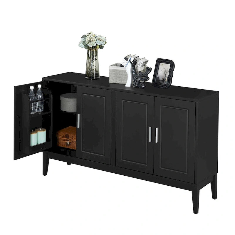 Buffet 4 portes avec étagère de rangement pour salon, deux grandes armoires avec étagère réglable