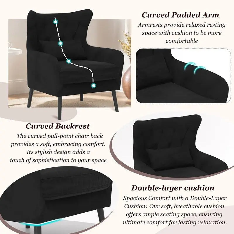 Fauteuil d'appoint en velours Rembourré Coussin épais confortable pour le salon