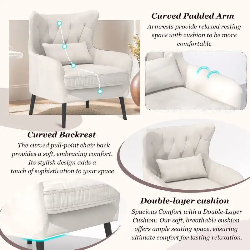 Fauteuil d'appoint en velours Rembourré Coussin épais confortable pour le salon