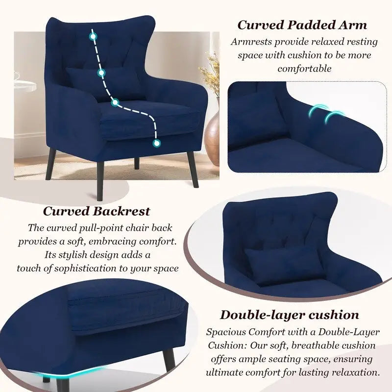 Fauteuil d'appoint en velours Rembourré Coussin épais confortable pour le salon