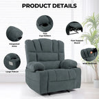 Fauteuil inclinable manuel en chenille avec massage et chauffage lombaire, double porte-gobelets, poches latérales