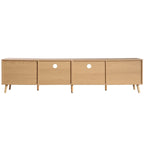 Meuble TV en rotin pour téléviseur de 85 pouces, meuble console de style rustique, pieds en bois massif