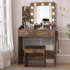 Coiffeuse avec miroir et lumières, coiffeuse avec prise de courant et tabouret capitonné