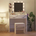 Coiffeuse avec miroir et lumières, coiffeuse avec prise de courant et tabouret capitonné