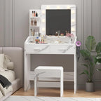 Coiffeuse avec miroir et lumières, coiffeuse avec prise de courant et tabouret capitonné