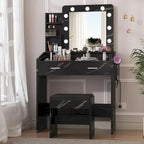 Coiffeuse avec miroir et lumières, coiffeuse avec prise de courant et tabouret capitonné