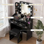 Coiffeuse avec miroir et lumières, coiffeuse avec prise de courant et tabouret capitonné