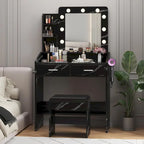 Coiffeuse avec miroir et lumières, coiffeuse avec prise de courant et tabouret capitonné