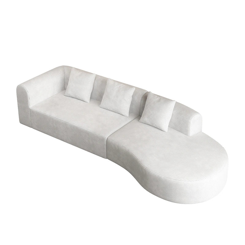123.23 Canapé modulable d'angle extra-profond en velours côtelé avec mousse haute densité 30D et ressorts, 4 places