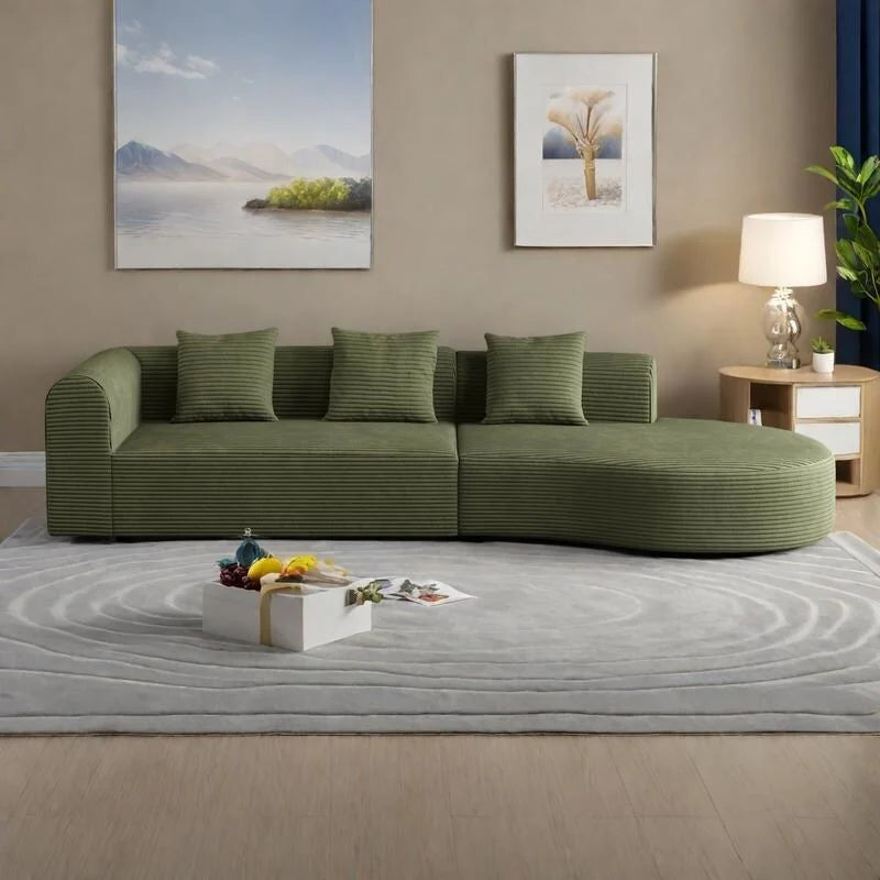 123.23 Canapé modulable d'angle extra-profond en velours côtelé avec mousse haute densité 30D et ressorts, 4 places