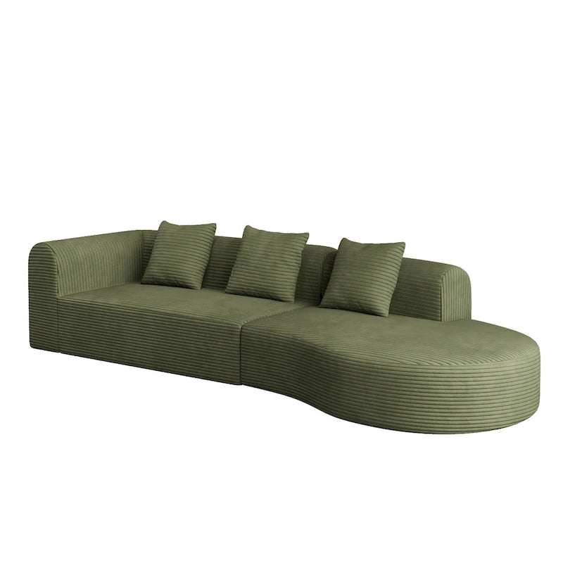 123.23 Canapé modulable d'angle extra-profond en velours côtelé avec mousse haute densité 30D et ressorts, 4 places