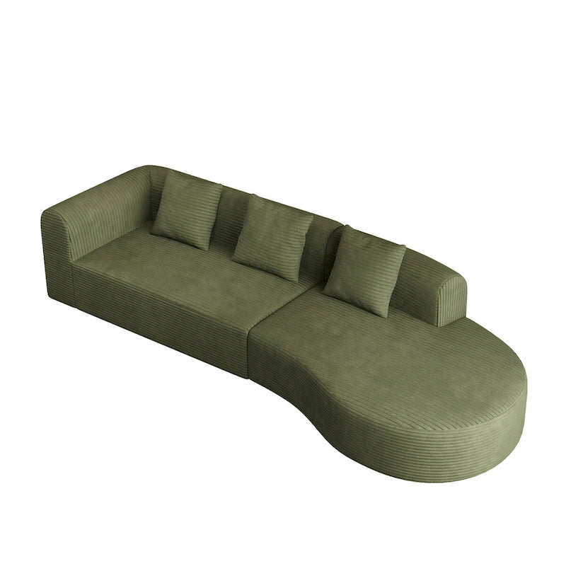 123.23 Canapé modulable d'angle extra-profond en velours côtelé avec mousse haute densité 30D et ressorts, 4 places