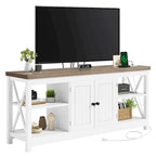 Meuble TV pour téléviseurs 65/60/55 avec prises électriques Blanc et beige - 58 pouces