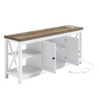 Meuble TV pour téléviseurs 65/60/55 avec prises électriques Blanc et beige - 58 pouces