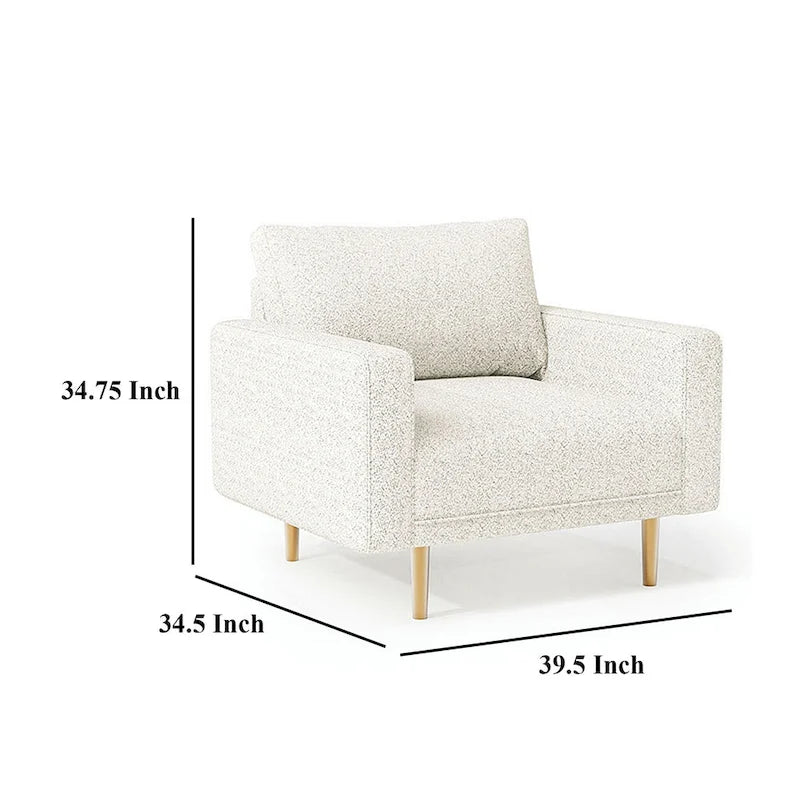 Fauteuil Remy, banquette à accoudoirs droits, bouclé moelleux blanc cassé
