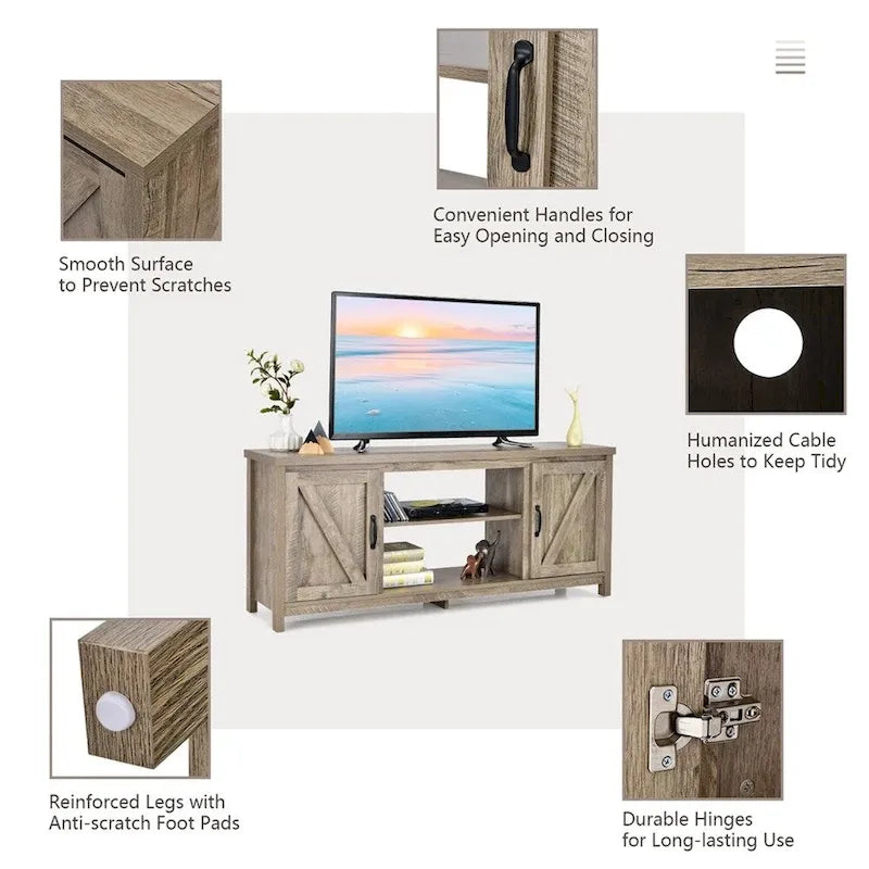 Meuble TV multimédia 59 po avec rangement pour téléviseur 65 po Naturel - 58 po