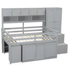 Lit mezzanine en bois pleine grandeur grand rangement avec bureau sous le lit, avec tiroirs, avec étagères, blanc