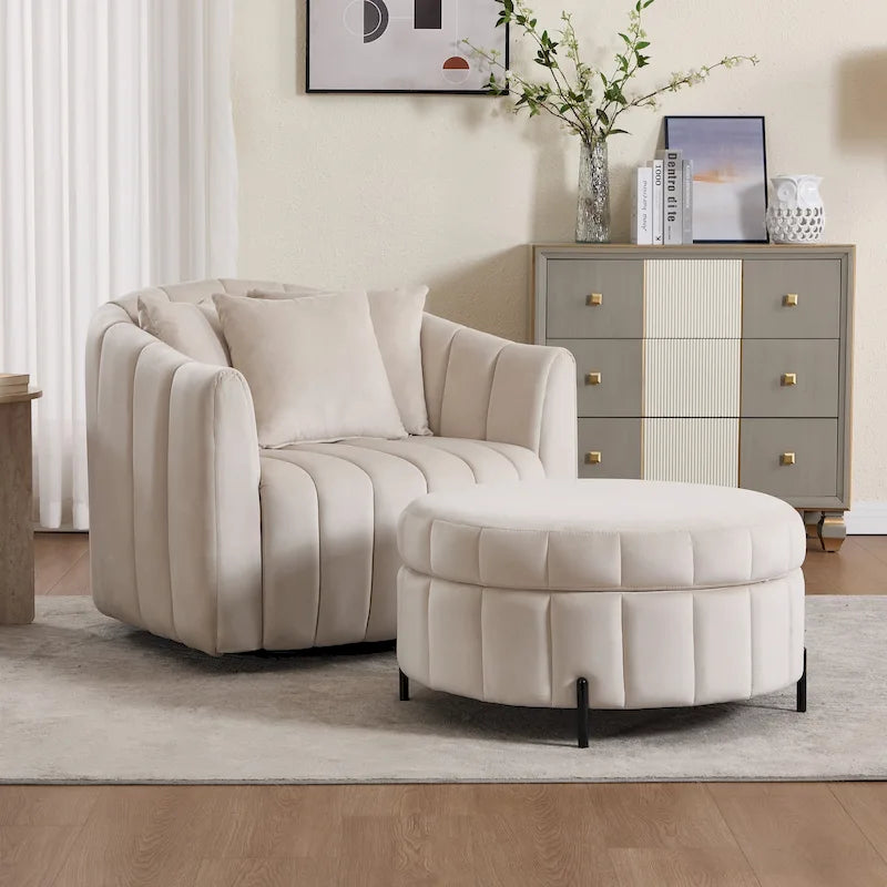 Fauteuil d'appoint pivotant moderne de 40,4 W, fauteuil simple pivotant avec ottoman