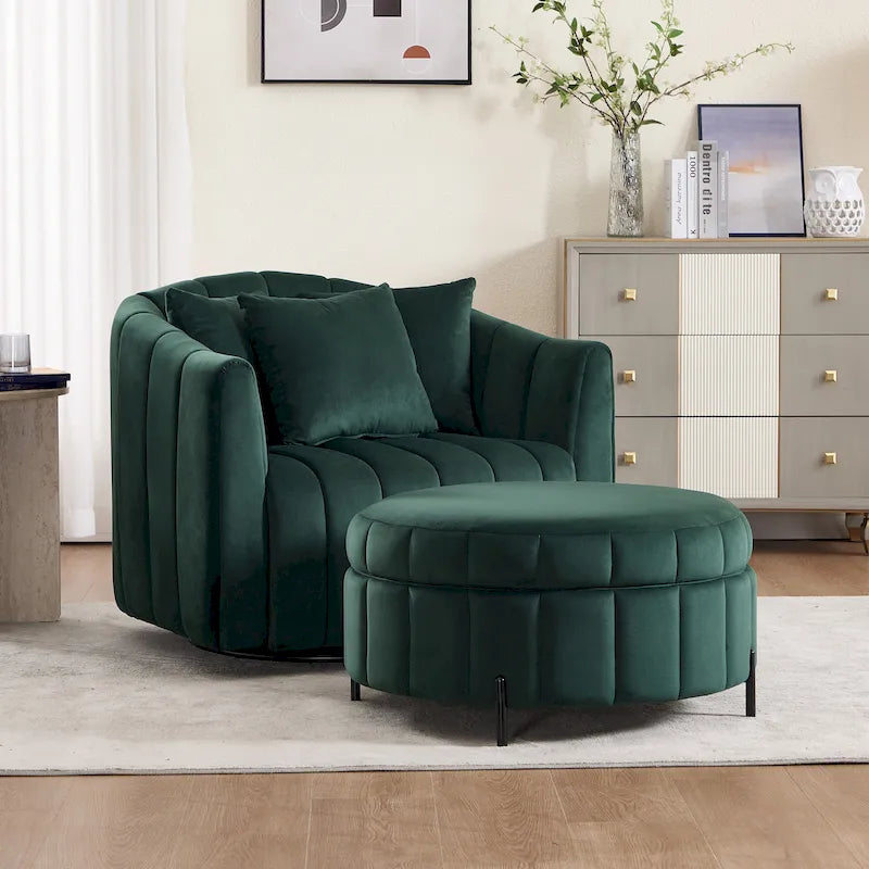 Fauteuil d'appoint pivotant moderne de 40,4 W, fauteuil simple pivotant avec ottoman