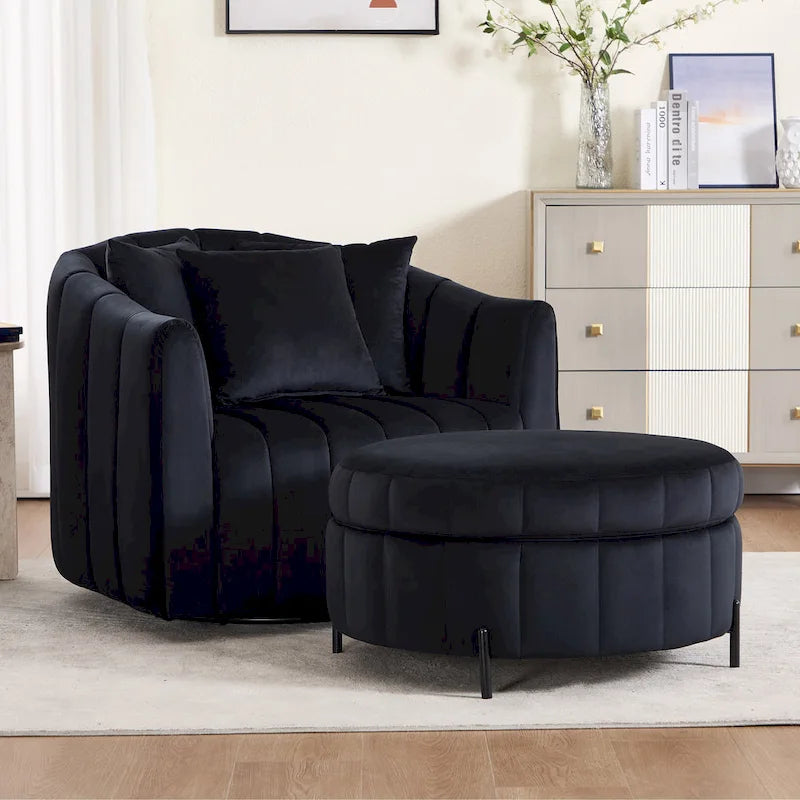 Fauteuil d'appoint pivotant moderne de 40,4 W, fauteuil simple pivotant avec ottoman