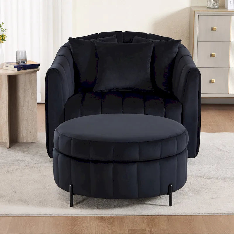 Fauteuil d'appoint pivotant moderne de 40,4 W, fauteuil simple pivotant avec ottoman