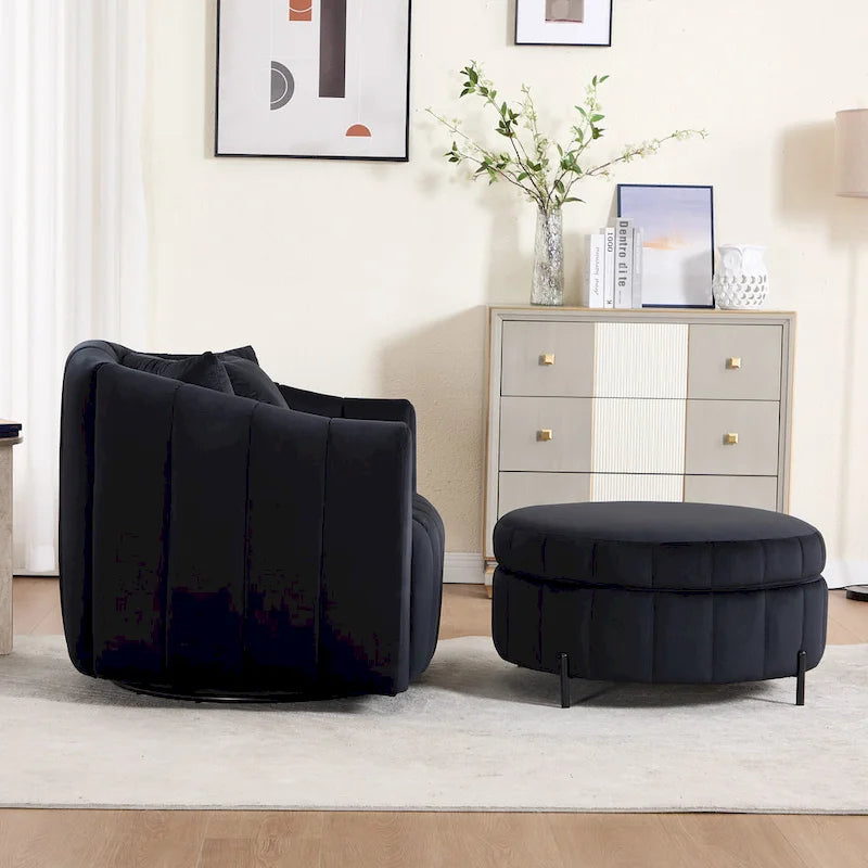 Fauteuil d'appoint pivotant moderne de 40,4 W, fauteuil simple pivotant avec ottoman