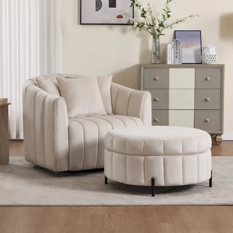 Fauteuil d'appoint pivotant moderne de 40,4 W, fauteuil simple pivotant avec ottoman