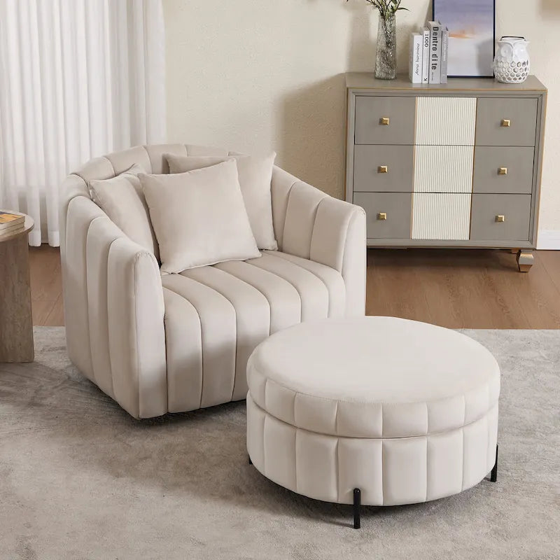 Fauteuil d'appoint pivotant moderne de 40,4 W, fauteuil simple pivotant avec ottoman