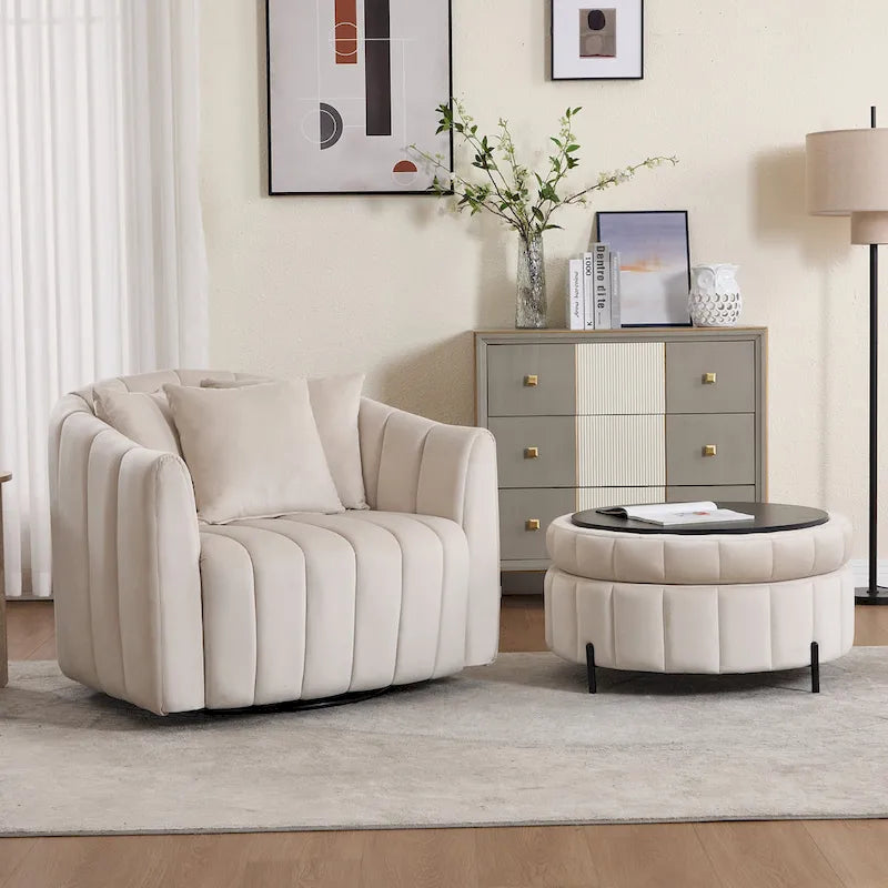 Fauteuil d'appoint pivotant moderne de 40,4 W, fauteuil simple pivotant avec ottoman