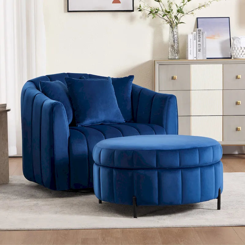 Fauteuil d'appoint pivotant moderne de 40,4 W, fauteuil simple pivotant avec ottoman