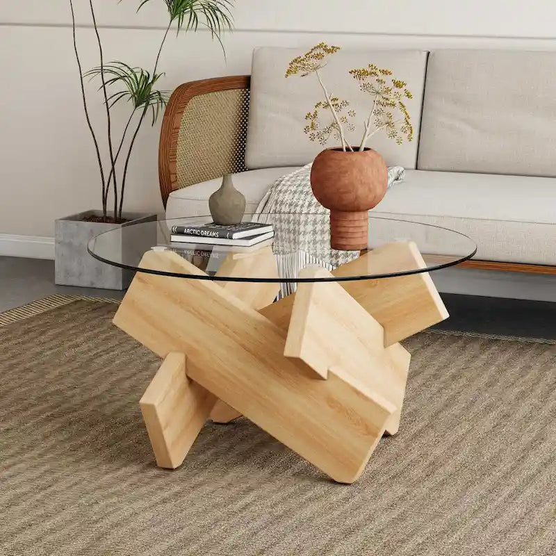 33,4 Table ronde moderne en verre trempé