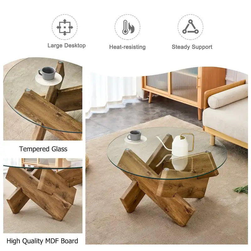33,4 Table ronde moderne en verre trempé