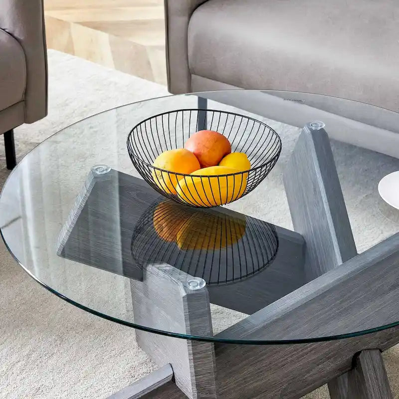 33,4 Table ronde moderne en verre trempé