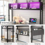 Bureau d'angle en L réversible avec étagères de rangement, bande LED et prises électriques, table de jeu