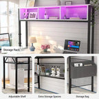 Bureau d'angle en L réversible avec étagères de rangement, bande LED et prises électriques, table de jeu
