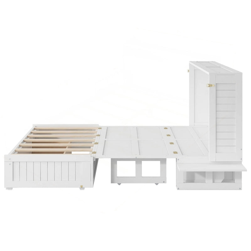 Lit escamotable polyvalent Queen Size avec tiroir et étagères latérales