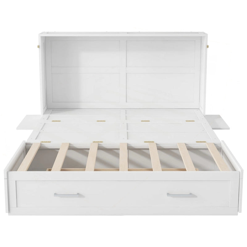 Lit escamotable polyvalent Queen Size avec tiroir et étagères latérales