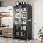 Meuble de rangement pour garde-manger de cuisine, meuble de rangement en métal à 6 niveaux avec porte transparente, étagères réglables et roulettes