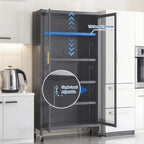 Meuble de rangement pour garde-manger de cuisine, meuble de rangement en métal à 6 niveaux avec porte transparente, étagères réglables et roulettes