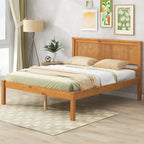 Lit plateforme en bois de pin avec tête de lit et support à lattes en bois pour chambre à coucher