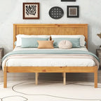 Lit plateforme en bois de pin avec tête de lit et support à lattes en bois pour chambre à coucher