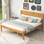 Lit plateforme en bois de pin avec tête de lit et support à lattes en bois pour chambre à coucher